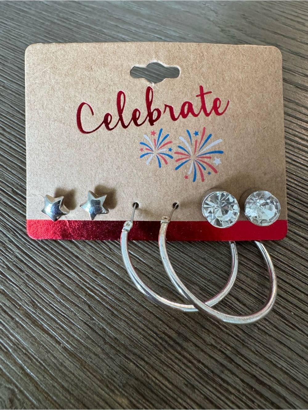 Set of 3 Silver Hoop and Stud Earrings